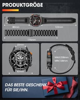 FOSMET Smartwatch Heren - Militair - 1,43" AMOLED Display - 1000mAh Accu - Hartslagmeter - HRV - SpO2 - Slaapmonitor - 70+ Sportmodi - IP68 Waterdicht - Fitness Tracker - Stappenteller - Compatibel met iOS/Android - Cadeau voor Mannen — thumbnail 3