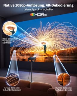 SnelShoppen - Smart Beamer Mini Projector 1080p Full HD, Autofocus, Trapeziumcorrectie, 360° Draaibaar, WiFi6 en Bluetooth voor Thuisbioscoop, Camping — thumbnail 5