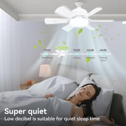 Ventilator - Inschroefbare Plafondventilator met Licht en Afstandsbediening - 52 cm - 3 Snelheden en 3 Kleurtemperaturen (3000-6500K) - Voor E27 Fitting - Geschikt voor Slaapkamer, Keuken, Woonkamer - Wit — thumbnail 5