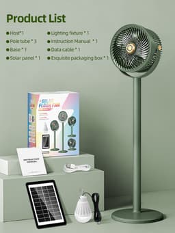 Sanorum-Intrekbare staande circulatieventilator op zonne-energie, USB voeding, krachtige luchtstroom, 3-in-1 multifunctioneel, voor thuisgebruik en buiten kamperen — thumbnail 3