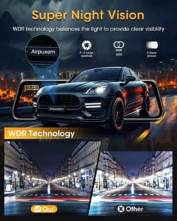 Dashcam voor auto - Zwart - 10 inch - IPS Touchscreen Spiegel met 64GB SD-kaart en Achteruitrijcamera - Met Nachtzicht en Parkeerhulp — thumbnail 3