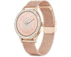 Knobbout 1,27" Scherm Dames Sierlijke Smartwatch met Strass– HD Touchscreen – Hartslag-, Bloeddruk- & Zuurstofmeting – Slaapmonitor – Ademhalingstraining – Menstruatiecyclus – AI-Spraakassistent – IP68 Waterdicht – Rosegoudkleurige Stalen Band