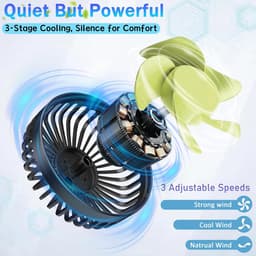 Dubbele Kop Autoventilator, Verstelbare 360 Graden Draaibaar 12 Volt Voertuig Stille Koelventilator, 3 Snelheden Achterbank Autoventilator voor Kinderen, Honden, Bestelwagen, SUV, Camper, Boot — thumbnail 2