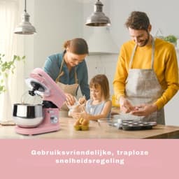 Thuys - Keukenmachine Roze - 1100W - 5 Liter RVS Kom - Spatbescherming - voor Kneden - Mixen en Bakken Thuis — thumbnail 3