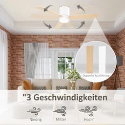 NordHaus Plafondventilator met Geïntegreerde LED-verlichting 112 cm – Afstandsbediening – 3 Snelheden – Timerfunctie – Wit/Natuurhout — thumbnail 4