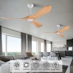 HAUSS SPOLE Ventilator – 52 Inch Plafondventilator Met 3 Houten Bladen En Afstandsbediening – 132 Cm – Metaal En Hout – Wit En Naturel – Voor Woonkamer En Terras — thumbnail 5