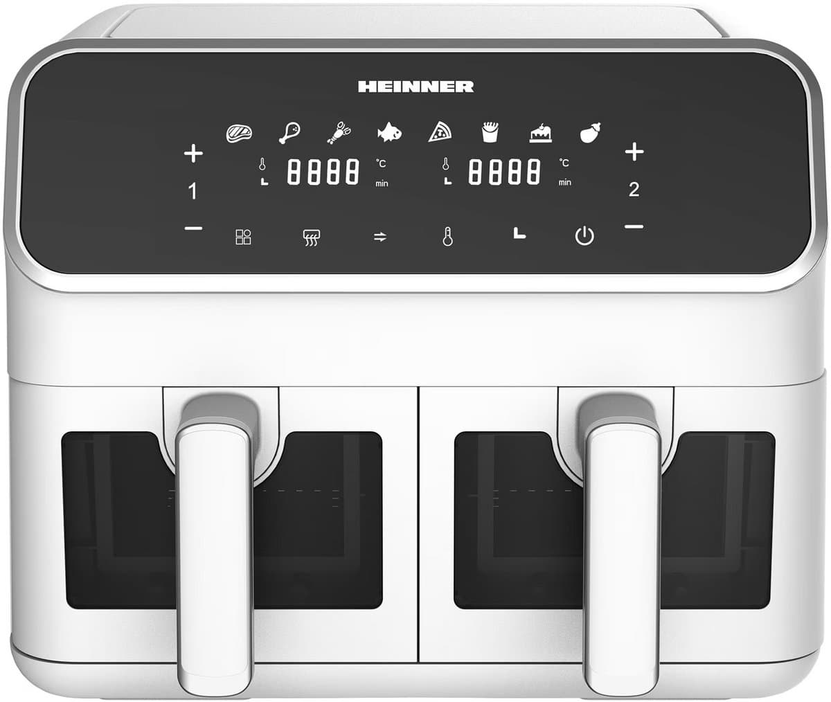 Heinner DualFry Supreme Dubbele Heteluchtfriteuse – 1700W – 8L Totale Capaciteit – Digitaal Display – Touchbediening – 8 Programma’s – SYNC & MATCH – Temperatuur 80–200°C – Wit – 3 Jaar Garantie — afbeelding 1
