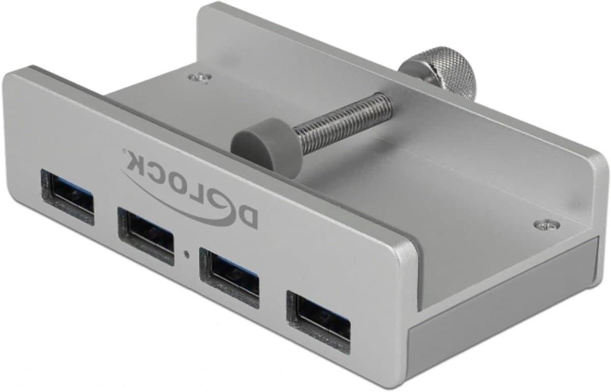 Externe USB Hub - 4 poorten - Computer uitbreiden - Bevestigingsmogelijkheid - USB 3.0 - Zilver — afbeelding 1