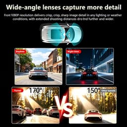 3-Camera Dashcam – 1080P Full HD Voorcamera & 720P Zijcamera's – 360° Opname met Nachtzicht en 3 Inch IPS-scherm – Inclusief 32GB memory kaart — thumbnail 5
