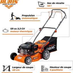 Zelfrijdende Grasmaaier - Motor Grasmaaier - Gazon Onderhoud - Zelfrijdend Systeem - 40 cm Maaibreedte - Oranje — thumbnail 4