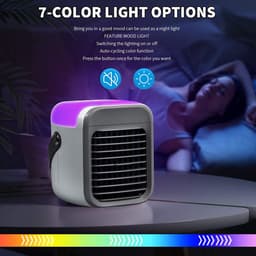 Draadloze draagbare mini-luchtkoelerventilator, multifunctionele persoonlijke USB 2000 MAh-luchtkoeler met 3 snelheden, 7 kleuren veranderende LED-nachtlampje-luchtbevochtiger met watertank, geschikt voor iedereen, inclusief peuters-grijs — thumbnail 4