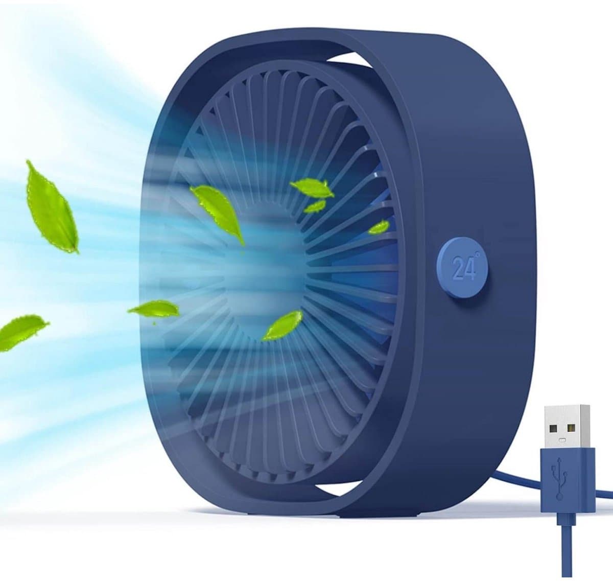 GELLDG Mini USB-ventilator - Draagbare, stille bureauventilator - 3 instelbare ventilatorsnelheden - USB-voeding - Geschikt voor thuis en op kantoor - Blauw — afbeelding 1