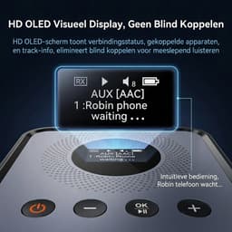 Fokelyi - Bluetooth-ontvanger/zender - Audio/tv/computersystemen met ondersteuning voor OLED-display/lage latentie/HD Bluetooth-audioadapter, uitgerust met USB/optische/RCA/3,5 mm AUX-ingang/uitgang. — thumbnail 2