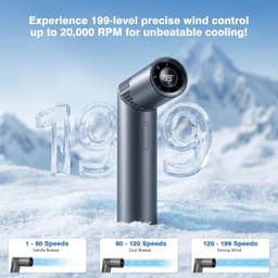 LISM-Draagbare turbineventilator, mini-ventilator, 199 toeren per minuut, 3000 mAh oplaadbare batterij, kleine zakventilator, 90° opvouwbare USB-ventilator, Geschikt voor kantoor, reizen, strand, kamperen, grijs. — thumbnail 2