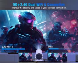 SnelShoppen - Beamer 4K Mini Projector Android 11.0 5G WiFi 6 BT 5.0 200 inch Full HD, Trapezoid Correctie, Mobiele Beamer, 180° Rotatie, Wit — thumbnail 3