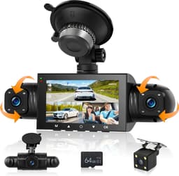 SnelShoppen - Spiegel-dashcam 4 kanalen met 64GB kaart, G-sensor, parking monitoring, nachtzicht, 24-uurs parkeermodus + waterdichte achteruitrijcamer — thumbnail 1