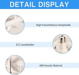KZQ H-vormige plafondventilator met LED-verlichting en afstandsbediening - E27 lampfitting met dubbele ventilator - Dimbare kleurtemperatuur 3000-6500K - Geschikt voor slaapkamer en binnenruimtes - Wit — thumbnail 4
