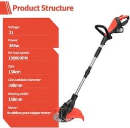 9 inch borstelloze elektrische grasmaaier, telescopische grastrimmer, snoerloze tuin grasmaaier, trimmer gere — thumbnail 4