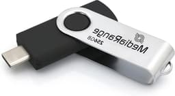 USB-C Flashdrive - Geheugenstick - Bestanden Overzetten - Draaibare Behuizing - 256 GB - Zilver Zwart — thumbnail 1