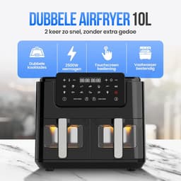 Dubbele Airfryer - Heteluchtfriteuse XXL - Snel Maaltijden Bereiden - Twee Gerechten Tegelijk - 10 Liter - Zwart — thumbnail 3