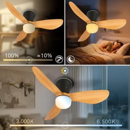 BRILONER Lufito - Plafondventilator met verlichting - LED plafondlamp met ventilator - zomer- en wintermodus - ventilatorlamp dimbaar - CCT - Ø78cm - zwart/hout — thumbnail 3