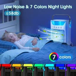 Mobiele airconditioning, 4-in-1 draagbare airconditioner & luchtkoeler luchtbevochtiger & tafelventilator met 700 ml / 2 koude nevel / 3 automatische timers - 7 kleuren nachtlampje — thumbnail 5