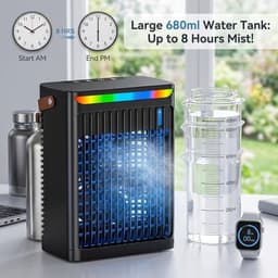 Draagbare mini-airco - 3-in-1 ventilator met 5 snelheden, reservoir van 680 ml, ventilator op USB-voeding voor thuis, kantoor, studentenkamer of camping, zwart — thumbnail 2
