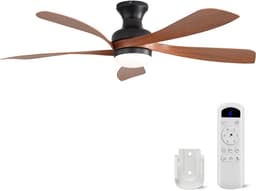 Plafondventilator Met Lamp - 5 ABS Bladen - Ø 132 cm - Dimbare lamp - Met Afstandsbediening - 6 ventilatorstanden - LED's Light - Zwart, walnootkleurig — thumbnail 1