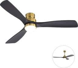 Plafondventilator Met Lamp - 3 Hout Bladen - Ø 52 inch - Dimbare lamp - Met Afstandsbediening - 6 ventilatorstanden - Met timerfunctie - LED's Light - Goud, zwart — thumbnail 1