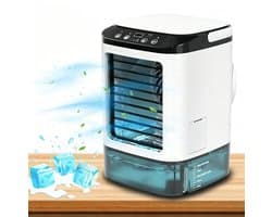 Luchtkoeler - Draagbare airconditioner - Persoonlijke koeler - Met 2 vernevelingsstanden en verlichting in 7 kleuren en 3 snelheden - 900 ml watertank - Met handvat - Voor thuis kamer of kantoor
