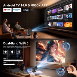 SnelShoppen - Mini Beamer 4K met WiFi 6, Draagbare Smart Projector, Bluetooth 5.4, Android 11.0, 180° Rotatable, Compact Buitenprojector, Geschikt voo — thumbnail 2