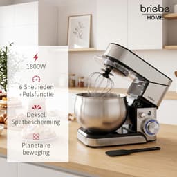 SnelShoppen - Keukenmachine 1800 W Max, Professionele Kneedmachine met Orbitale Beweging, 5 L, 6 Snelheden + Pulsfunctie, Roestvrij Staal, Garde, Deeg — thumbnail 4
