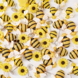 Set van 60 platte hars cabochons met bijen en zonnebloem motieven, ideaal voor doe-het-zelf ambachten en sfeervolle woondecoratie projecten — thumbnail 3
