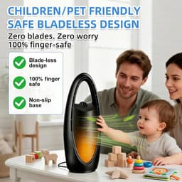 Bladloze koelventilator met nano– ideaal voor de nacht en warme dagen | 13-inch oplaadbare, stille tafelventilator voor babykamer, slaapkamer, kantoor en studentenkamer | 9 snelheden, oscillerend, nachtlampje en 9-uurs timer（Zwart） — thumbnail 3
