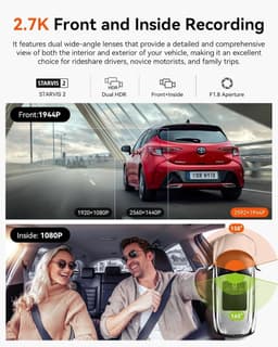 Dual Dashcam - 2,7K/1080P - Ingebouwd Nachtzicht - GPS en WiFi - Voor Auto's — thumbnail 2