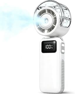 Handventilator met nevel - 65,5 × 54 × 175 mm - Draagbaar - 3600 mAh - Oplaadbaar - 5 windsnelheden - Opvouwbaar - Ideaal voor buitenactiviteiten, reizen, strand, kamperen, golfen - Zwart — thumbnail 5