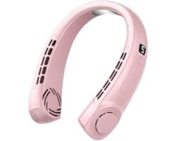 Nekventilator met LED-display, vervaardigd met ijskeramische technologie, roze kleur. 360° luchtstroom rondom | 5 ventilatorsnelheden | 4000mAh oplaadbare USB-batterij | Stil en ergonomisch ontwerp | Geschikt voor gebruik buitenshuis.