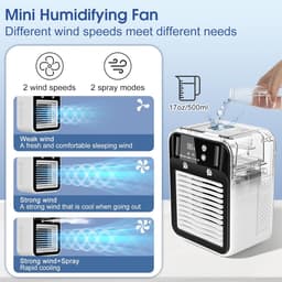 KZQ Draagbare Mini Verdampingsventilator met 2 Snelheden, Koele Nevelstand, Digitaal Display, Geschikt voor Auto, Slaapkamer, Kantoor en Kamperen — thumbnail 2