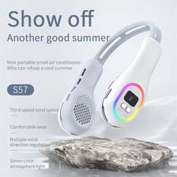 Draagbare nekventilator, draagbare handsfree mesloze nekventilator LED-gekleurd licht, werkuren 2,5-6 uur 3 snelheden 360 ° aanpassing van de windrichting Oplaadbaar - wit — thumbnail 5