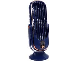 Torenventilator voor de slaapkamer, 5 windsnelheden, 25 cm draagbare tafelventilator, borstelloze motor, oplaadbare USB-batterij (blauw).