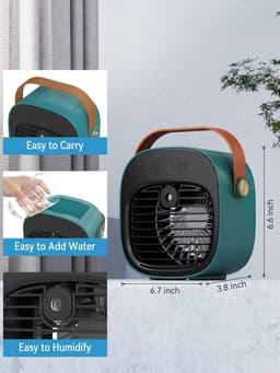 Draagbare airco – Oplaadbare mini-airco – Instelbaar in 3 snelheden – Stille tafelventilator – Persoonlijke luchtkoeler voor thuis, slaapkamer, reizen, kantoor en buitengebruik – Groen — thumbnail 5