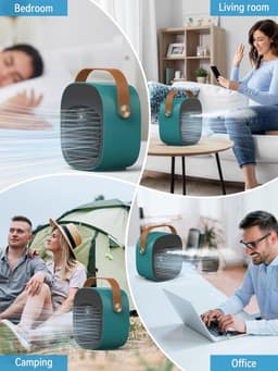 Draagbare airco – Oplaadbare mini-airco – Instelbaar in 3 snelheden – Stille tafelventilator – Persoonlijke luchtkoeler voor thuis, slaapkamer, reizen, kantoor en buitengebruik – Groen — thumbnail 3
