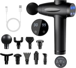 Massagepistool - Spierherstel Apparaat - Spierpijn Verlichten - 30 Snelheden 9 Opzetstukken - 12mm Diepte - Zwart — thumbnail 1