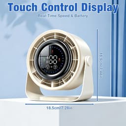 Bureauventilator, krachtige tafelventilator met touchscreenbediening en led-display, 100 snelheden, draagbare elektrische koelventilator, 2400 mAh USB-oplaadbare batterij, 360° kantelbaar, stil en stil voor kantoor, slaapkamer en thuis (beige) — thumbnail 3
