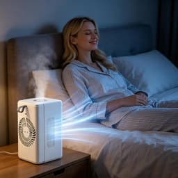 Mobiele Airco en Mini Luchtkoeler met 500ml Watertank - Kleine Aircooler met 2 Standen - Fluisterstille Tafelventilator met Waterverneveling voor Slaapkamer, Thuiskantoor en Camping - Wit — thumbnail 3