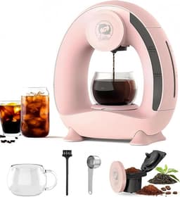 i Cafilas Mini Q Americano Koffiezetapparaat voor gemalen koffie, 2-in-1 koffiezetapparaat, Mini One Cup koffiebrouwer/theemaker met koffiefilter, elektrisch koffiezetapparaat mini, 120-240 ml, roze — thumbnail 1