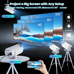 Beamer, 4K 1080P ondersteuning, met WiFi 6, Bluetooth 5.0, draagbare thuis- en buitenprojector, voor Android/iPhone/PC/Mac/Switch — thumbnail 5