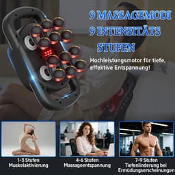 SnelShoppen - 12-delige Massage Gun met 9 Massage Modi en 9 Verstelbare Snelheden - Diepe Spierstimulatie Massageapparaat voor Lichaam, Benen, Armen, — thumbnail 5
