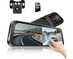 Thijox - 9,7 inch Spiegel Dashcam met Achteruitrijcamera, IPS Touchscreen, Dual Dashcam, Loop-opname, G-sensor, Groothoek, Nachtzicht, Streaming Achte