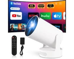 SnelShoppen - Mini Video Projector 4K Retro Projector met Android 11, WiFi 6, BT 5.4, HDMI voor Telefoon, PC, Laptop, Thuisbioscoop, Netflix Gecertifi